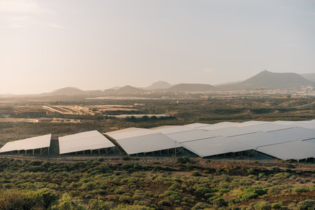 Group of solar and photovoltaic panels for electric power production in Tenerife. High quality photo
