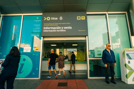 Tenerife, Canary Islands, nov 1, 2025 Bus station and commercial building in Santa Cruz de Tenerife. High quality photoのeditorial素材