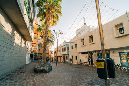 El Medano, Tenerife, Spain - Oct 1,2025 View of El Medano touristic place for surfing, kitesurfing,...
