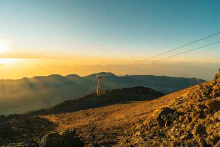 Sunset, sunset glow, Volcano Teide and volcano landscape, national park El Teide, Tenerife, Canary Islands, Spain. High quality photoの写真素材