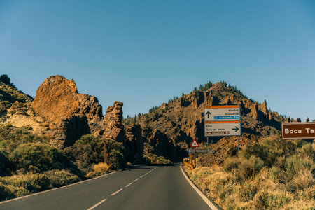 road in valley of volcano Teide, Tenerife, Spain. High quality photo
