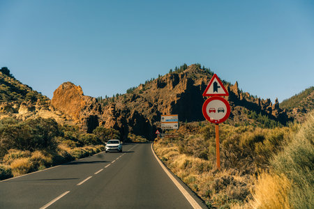 road in valley of volcano Teide, Tenerife, Spain. High quality photoのeditorial素材