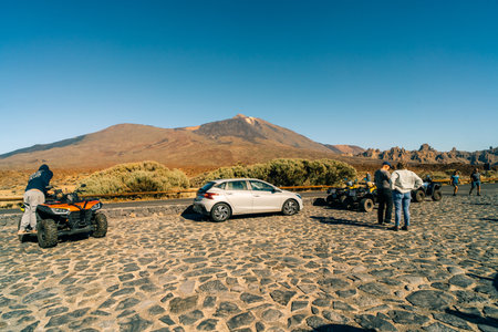 Sunset, sunset glow, Volcano Teide and volcano landscape, national park El Teide, Tenerife, Canary Islands, Spain - 1 Dec 2025. High quality photoのeditorial素材