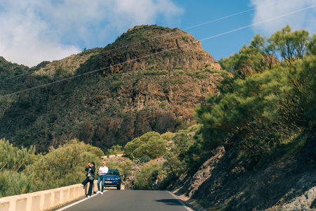Cyclists in Masca, Tenerife Island, Spain - nov 1 2025 . High quality photoのeditorial素材