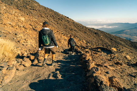 Sunset, sunset glow, Volcano Teide and volcano landscape, national park El Teide, Tenerife, Canary Islands, Spain. High quality photoのeditorial素材