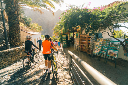 Cyclists in Masca, Tenerife Island, Spain - nov 1 2025 . High quality photoのeditorial素材