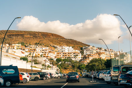 Avenue las Americas in Playa de la Americas on Tenerife, Canary Islands in Spain - 1 Dec 2025. High quality photoのeditorial素材