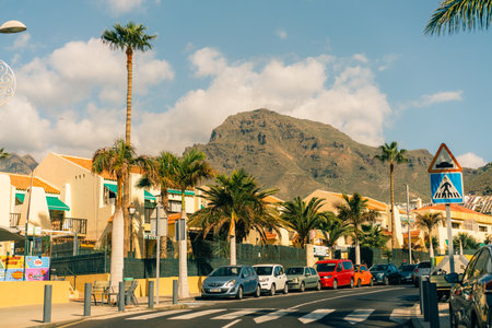 Avenue las Americas in Playa de la Americas on Tenerife, Canary Islands in Spain - 1 Dec 2025. High quality photoのeditorial素材