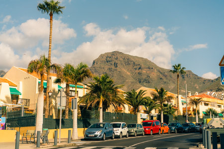 Avenue las Americas in Playa de la Americas on Tenerife, Canary Islands in Spain - 1 Dec 2025. High quality photoのeditorial素材