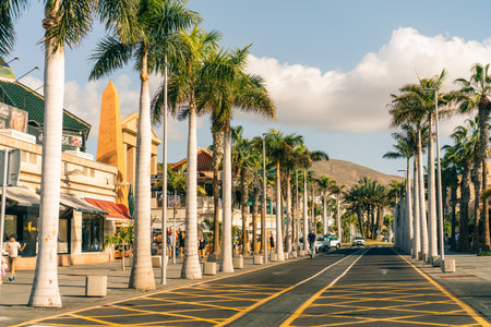 Avenue las Americas in Playa de la Americas on Tenerife, Canary Islands in Spain - 1 Dec 2025. High quality photoのeditorial素材