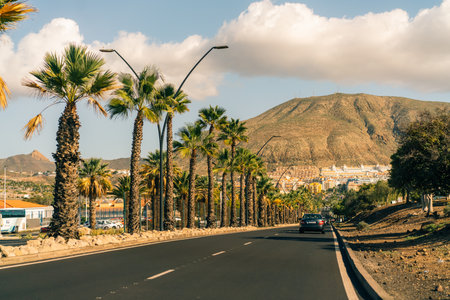 Avenue las Americas in Playa de la Americas on Tenerife, Canary Islands in Spain - 1 Dec 2025. High quality photoのeditorial素材