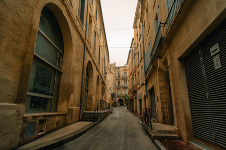 Montpellier, France, 23 Sept 2025, Quaint Narrow Alley. High quality photoのeditorial素材