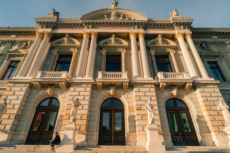 Geneva, Switzerland - 5 Dec 2025 front facade of Grand Theater de Geneve. High quality photoのeditorial素材