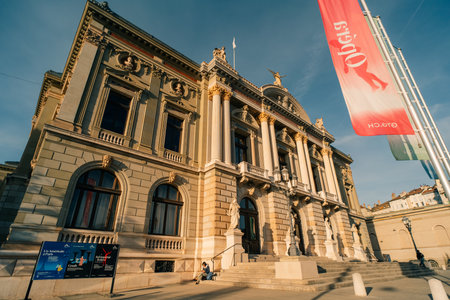 Geneva, Switzerland - 5 Dec 2025 front facade of Grand Theater de Geneve. High quality photoのeditorial素材