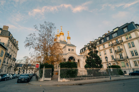 Eglise Orthodoxe Russe is a Russian Orthodox Church in Geneva city in Switzerland - 1 Dec 2025. High quality photoのeditorial素材