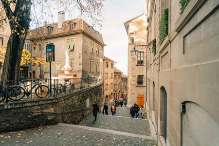 Traditional architecture of Geneva, in Switzerland - 2 Dec 2025. High quality photoのeditorial素材