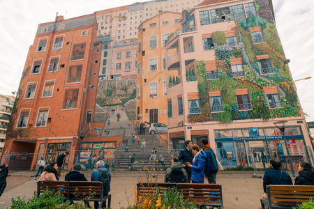 LYON, FRANCE - Dec 7, 2025 Mur des Canuts in the Croix-Rousse district. . High quality photoのeditorial素材