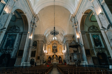 church of Notre Dame des Tables, also called Dama des Taoulas, located in the center of Montpellier, france - 1 Dec 2025. High quality photoのeditorial素材
