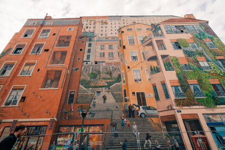 LYON, FRANCE - Dec 7, 2025 Mur des Canuts in the Croix-Rousse district. . High quality photoのeditorial素材