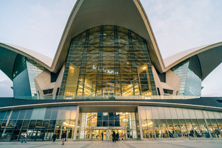 Baku, Azerbaijan - Dec 1 2025 Modern Deniz Mall building on the Caspian Sea waterfront. High quality photoのeditorial素材