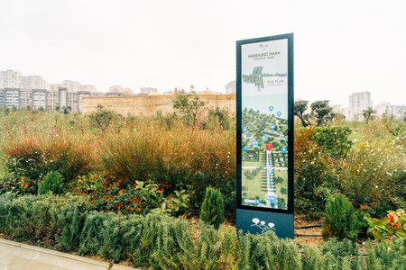 Taza Pir Mosque and Flame Towers, Baku, Azerbaijan. High quality photoのeditorial素材