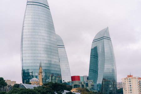 Scenic View of the Flame Towers. Baku, Azerbaijan. Holiday and Travel Concept. High quality photo