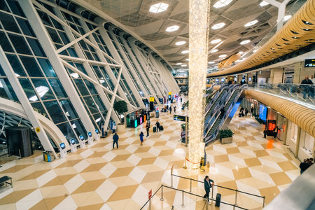 Baku, Azerbaijan - 1 Dec 2025 Heydar Aliyev Airport signage at Baku's main airport, showcasing modern architecture and the gateway to Azerbaijan's capitalのeditorial素材