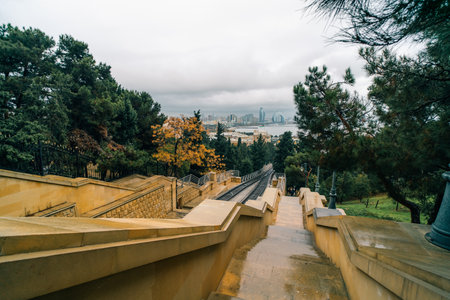 Baku, Azerbaijan. May 1, 2025. A view from the Funicular line in Baku, the capital of Azerbaijan. High quality photoの写真素材