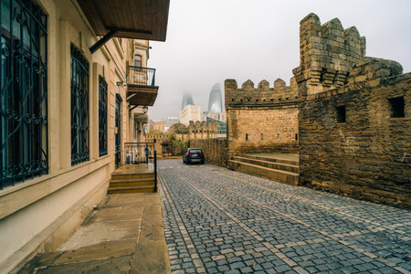 Traditional stone houses, fortress, and restored village streets in Ramana. A peaceful Azerbaijani heritage site with preserved architecture and cultural charm. Baku, Azerbaijan - 1 Dec 2025のeditorial素材