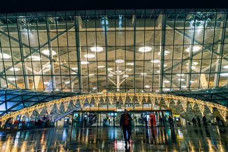 Baku, Azerbaijan - 1 Dec 2025 Heydar Aliyev Airport signage at Baku's main airport, showcasing modern architecture and the gateway to Azerbaijan's capitalのeditorial素材