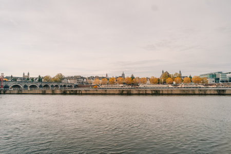 Panorama of the Maastricht Waterfront on the Meuse Maas river, in autumn. High quality photoの写真素材