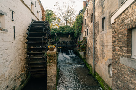 De Bisschopsmolen Waterwheel in the city of Maastricht, the Netherlands - 1 Oct 2025. High quality photoの写真素材