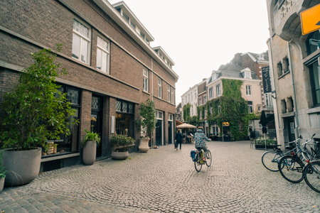 Maastricht, The Netherlands - Sep 1, 2025 shopping people in pedetrian zone Kleine Straat in...