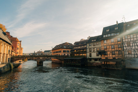 Strasbourg, France - September 5, 2025 Old town water canal of Strasbourg, Alsace, France. Traditional half timbered houses of Petite France. High quality photoの写真素材