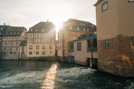Strasbourg, France - September 5, 2025 Old town water canal of Strasbourg, Alsace, France. Traditional half timbered houses of Petite France. High quality photoの写真素材