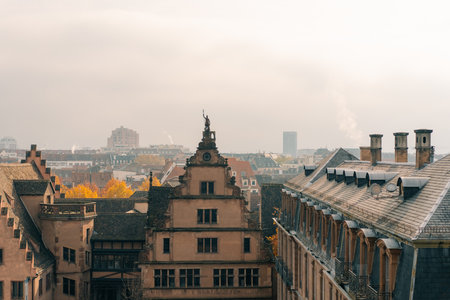 Aerial view of the old town of Strasbourg, France in autumn. High quality photoの写真素材