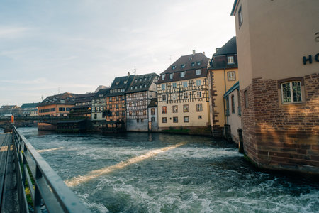 Strasbourg, France - September 5, 2025 Old town water canal of Strasbourg, Alsace, France. Traditional half timbered houses of Petite France. High quality photoの写真素材