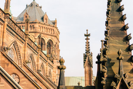 The roof of notre dame de Strasbourg with city in background.strasburg france - 1 Oct 2025. High quality photoの写真素材