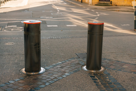 Retractable Electric Bollard Metal Hydraulic Goes Underground to Open Passage for Vehicles. High...