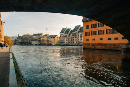 Strasbourg, France - September 5, 2025 Old town water canal of Strasbourg, Alsace, France. Traditional half timbered houses of Petite France. High quality photoの写真素材
