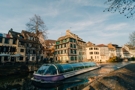 Strasbourg, France - September 5, 2025 Old town water canal of Strasbourg, Alsace, France....