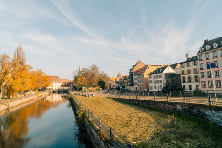 Strasbourg, France - September 5, 2025 Old town water canal of Strasbourg, Alsace, France. Traditional half timbered houses of Petite France. High quality photoの写真素材