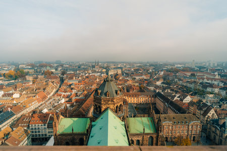 Aerial view of the old town of Strasbourg, France in autumn. High quality photoの写真素材