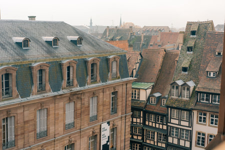 Aerial view of the old town of Strasbourg, France in autumn. High quality photoの写真素材