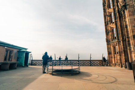 The roof of Notre Dame de Strasbourg with city in background. Strasbourg France - 1 Oct 2025. High quality photoの写真素材