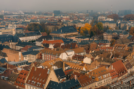 Aerial view of the old town of Strasbourg, France in autumn. High quality photoの写真素材