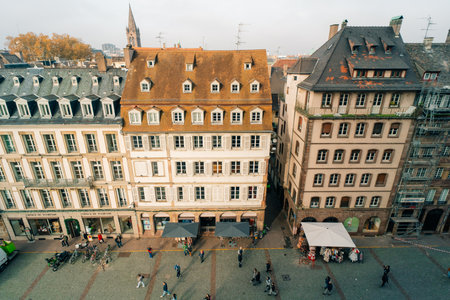 Aerial view of the old town of Strasbourg, France in autumn. High quality photoの写真素材