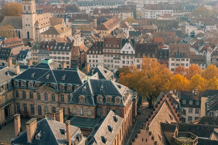 Aerial view of the old town of Strasbourg, France in autumn. High quality photoの写真素材