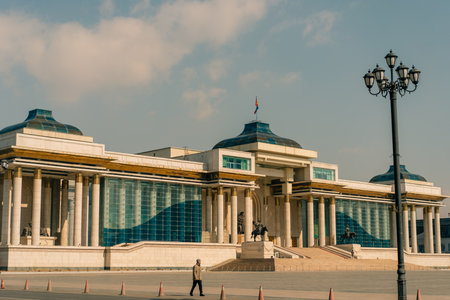 Ulaanbaatar, mongolia - 2 May 2025 The Government Palace is located on the north side of Chinggis Square or Sukhbaatar Square. High quality photoのeditorial素材