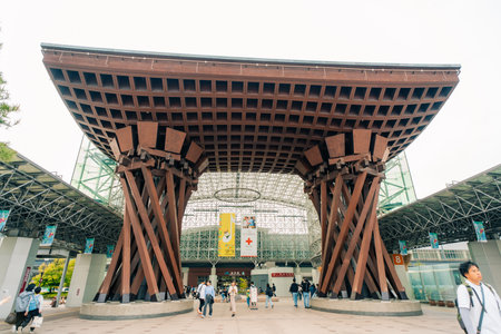 Kanazawa, Japan - July 20, 2025 Main entrance to Kanazawa Station with Tsuzumi-mon Gate. High quality photoのeditorial素材